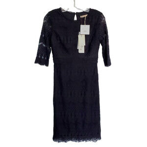 Black Whimsigoth Sheath Dress S Crochet Lace Mesh Fringe Lined Fairygrunge NWT